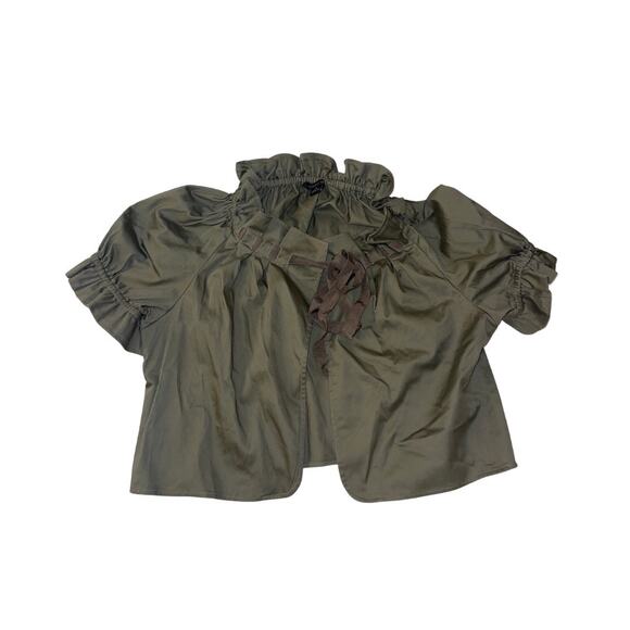 August Silk Puff Short Sleeve Top Tie Front Ruffle Babydoll Blouse Top Size 12 - Picture 1 of 4